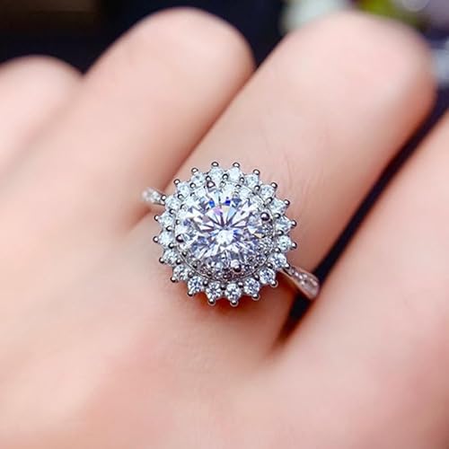 Image of 925 Sterling Silver Shiny Sunflower Ring Promise Rings for her Luck Turns Ring Sunflower Round Ring Cubic Zirconia Rings CZ Diamond Multi Row Ring Eternity Engagement Wedding Band Ring for Women(9)