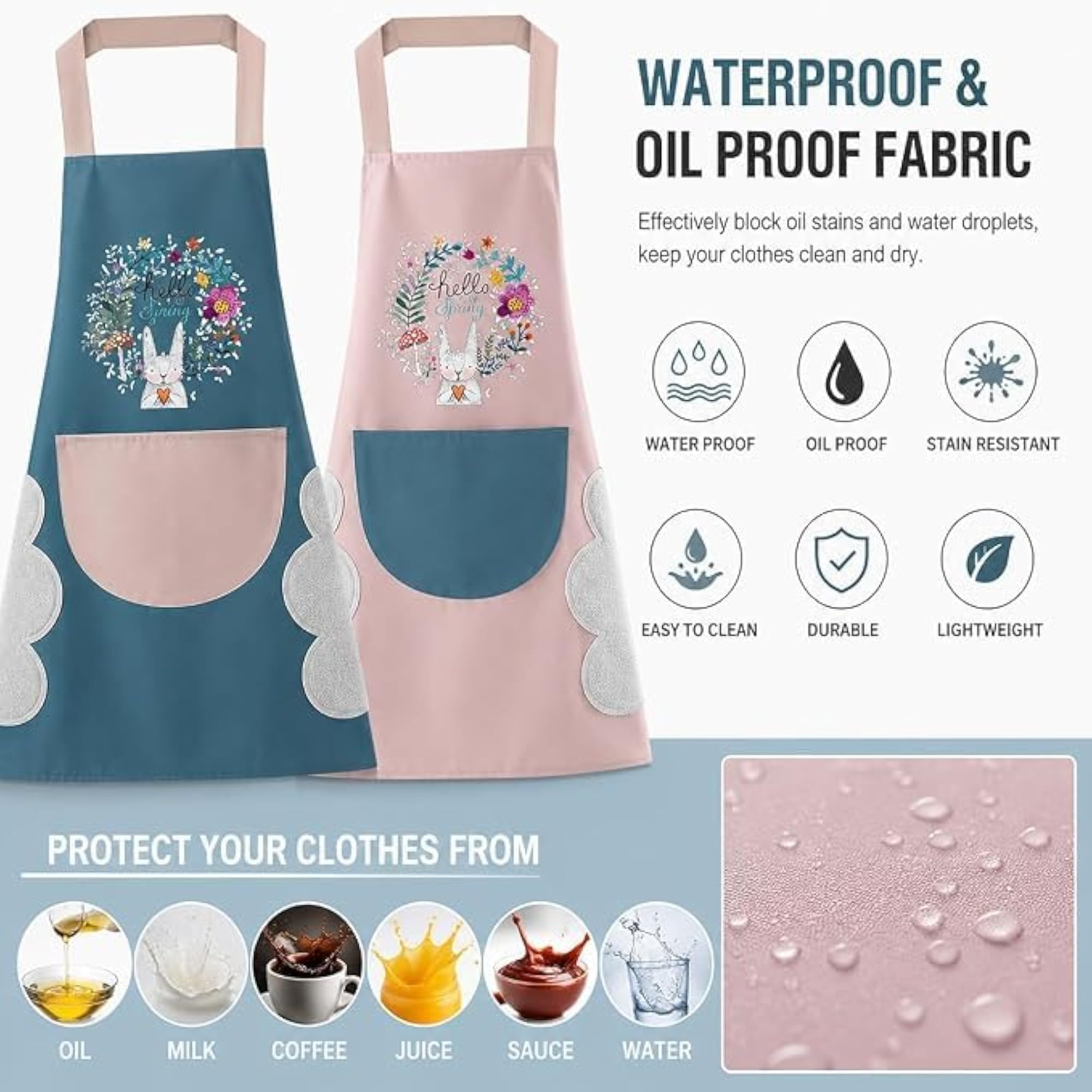 Waterproof Kitchen Apron with Hand Wipe Towels and Large Pocket