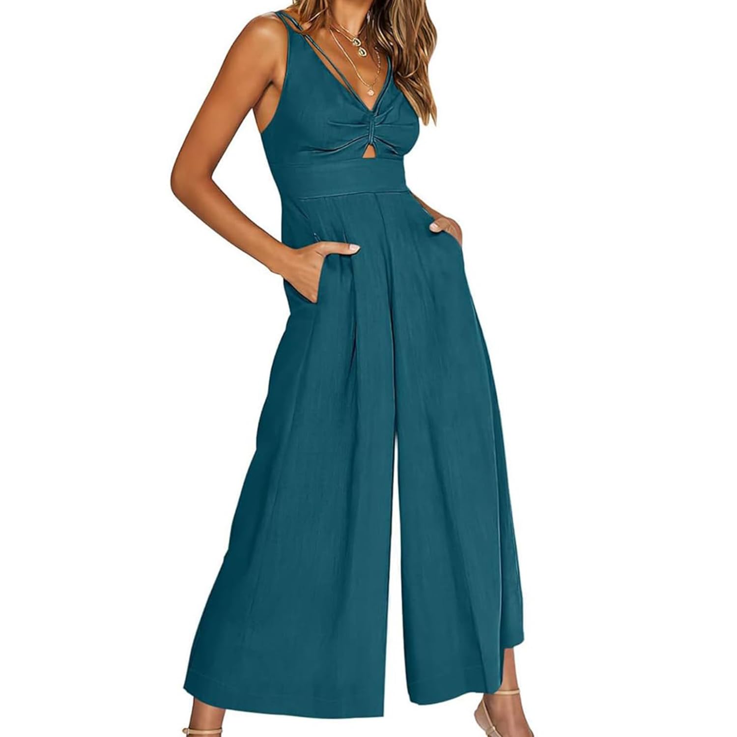WIZRSITB Monos de Mujer, Mono de Pierna Ancha con Cuello en V, Mamelucos Casuales, Monos de Pierna Ancha con Cuello en V