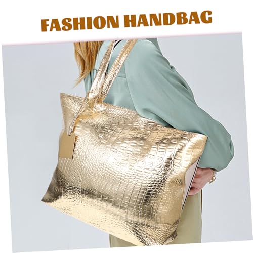 Bolso Satchel de PU para Mujer, 40x10x30 cm, Dorado miniatura 2