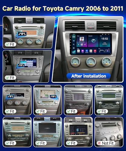 8-Core 4GB+64GB Car Radio for Toyota Camry 2006-2011 with Wireless Carplay Android Auto, 9 Inch Android 13 IPS Touch Screen Car Stereo Compatible with JBL, Support GPS WiFi BT FM RDS/DSP Camera SWC - image 2