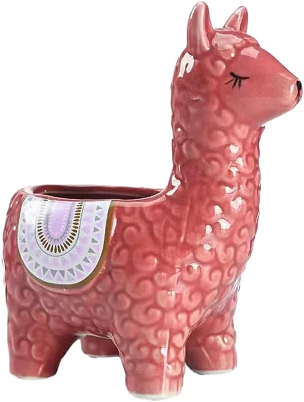 Ceramic Planter Pot,Animal Shape Pots - Stylish and Durable Succulent Planter Pots for Small Spaces Weather-Resistant Ceramics Innovative, Alpaca White (Color : Alpaca Red)
