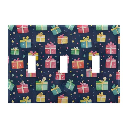 Light Switch Cover Christmas Presents Bows Ribbons Wall Plates for Electrical Outlets 3 Gang 202b7040