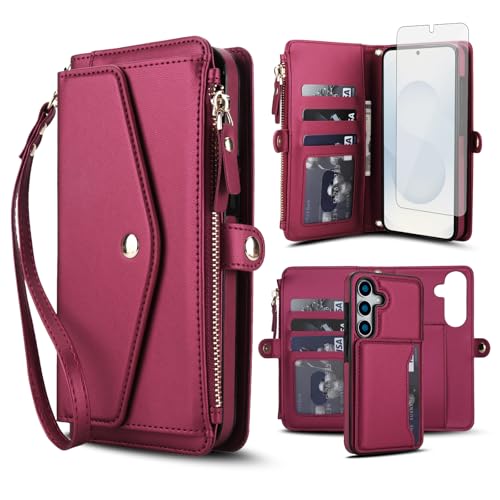 Coque Samsung S25 compatible MagSafe rouge avec porte-carte pour vos sorties