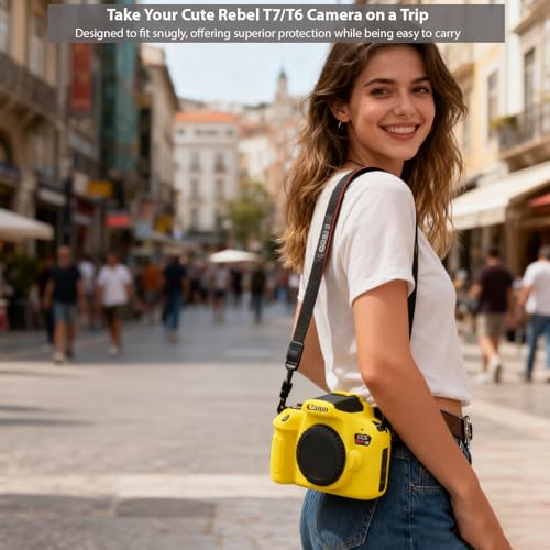 Image of Case for Canon EOS Rebel T7 Rebel T6 Camera, Soft Silicone Rubber Protective Camera Case Cover Accessories, Lightweight, Anti-Scratch with Button Marking for EOS Rebel T7 T6 (Yellow)