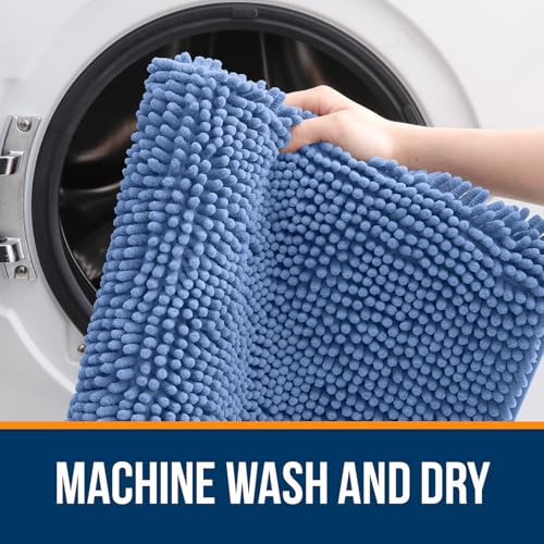 Image of OLANLY Large Bathroom Rugs 40x24, Soft Absorbent Chenille Bath Rugs, Rubber Backing Quick Dry, Machine Washable Bath Mats for Bathroom Floor, Tub and Shower, Home Decor Accessories, Cornflower Blue