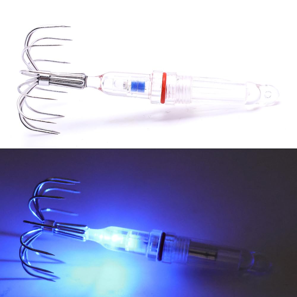Ami da Esche Luminose da Pesca, Gancio di Esca in Acciaio ad Alto Tenore di Carbonio per Polpi, Ganci Spinato Amo LED Artificiali per Acqua Dolce e Salata