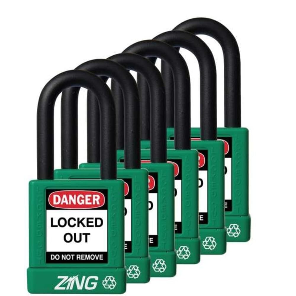 Zing Recyclock Cadenas de sécurité, avec clés identiques, 1.5 inches Shackle, Green, 6