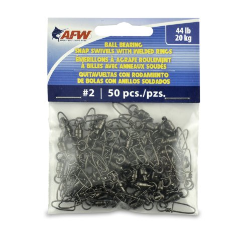American Fishing Wire Black Ball Bearing Snap Swivels (50 Piece), Size 2, 44 Pound Test #TOP22