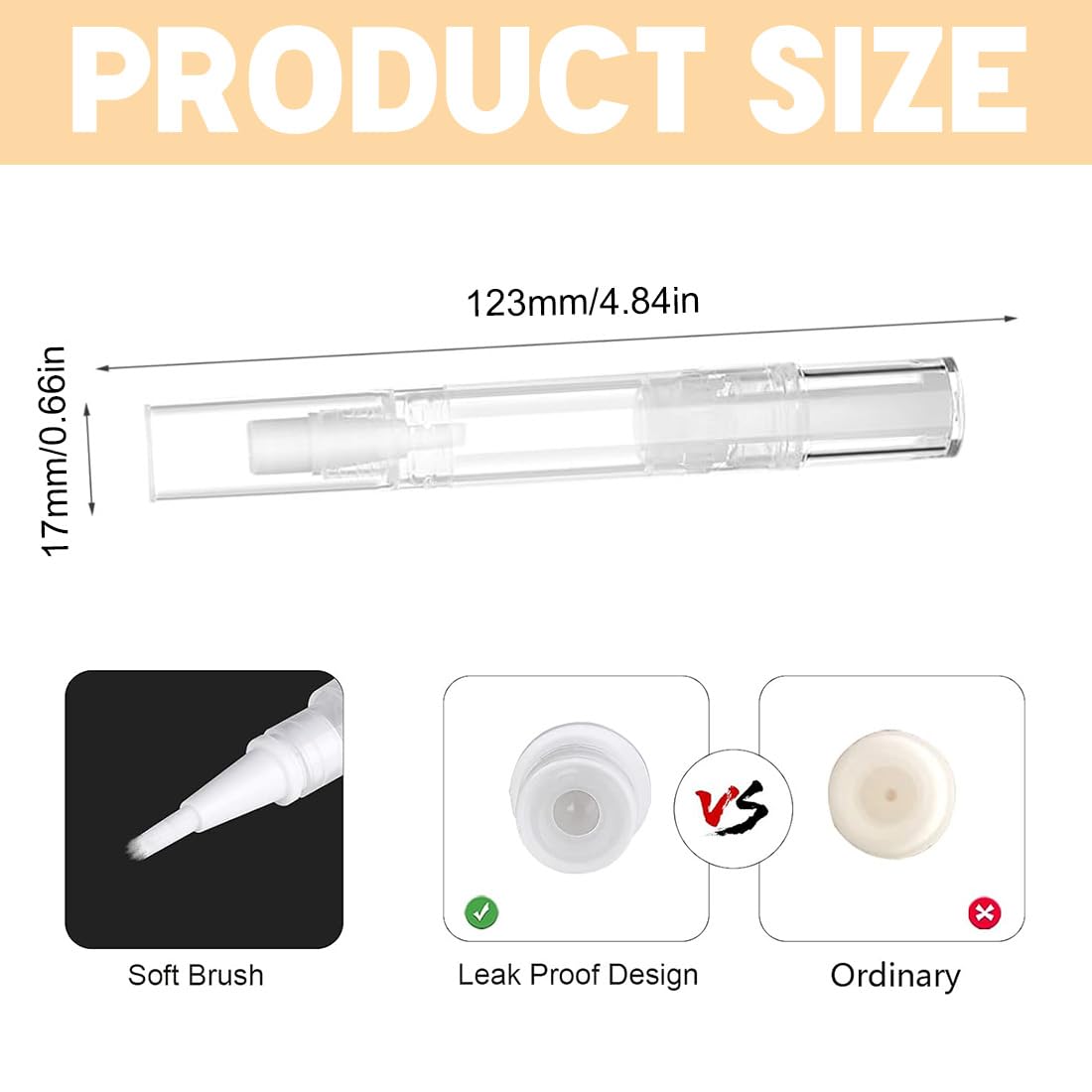 WeddHuis 6 Pezzi Penna Olio per Cuticole Vuota con Punta a Pennello per Crescita Ciglia, Applicatore Lipgloss (5 ml) (Trasparente)