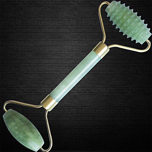 Jade Roller for Face Neck Beauty,100% Hand Made Natural Premium Jade Stone Rollers,Great Anti Aging Tools for Facial Skin Rejuvenation and Slimming Massage,Spiky & Smooth Rollers.(English E-Manual)