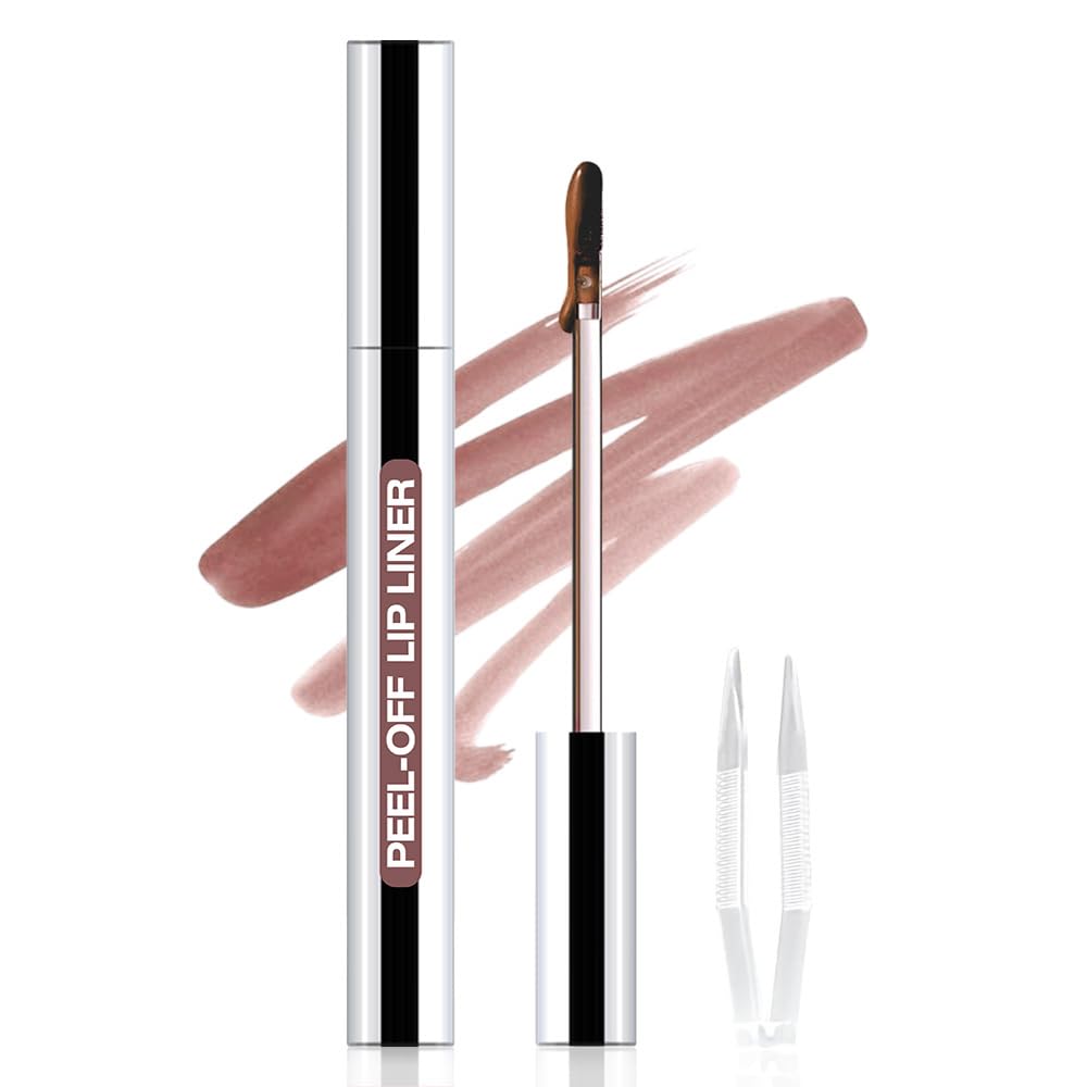 Matte Lip Stain Peel Off Lip liner with Tweezer, Brown Peel Off Lip Stain, Long Lasting Waterproof Lipstick Lip Gloss Tattoo, Transfer-proof for All Skin Types, 02#