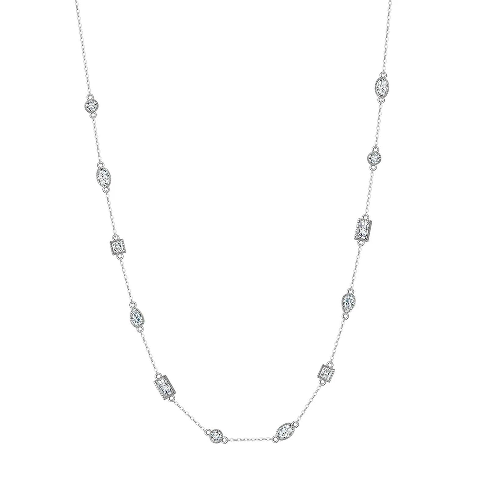 Collar De Plata De Ley 925 Con Circonita Cúbica Transparente 5a, Gargantilla Con Corte Geométrico, Cadena Sencilla Para El Cuello, Joyería Fina