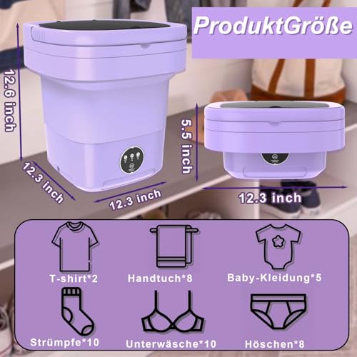 Camping Waschmaschine, 13L 2kg 2 in 1 Mini Waschmaschine mit Schleuder, waschmaschine klein für Socken, Unterwäsche, Babykleidung, Kleiner Kleidung, Reisen, Hotel, Wohnmobil, RV, Purple – Bild 6