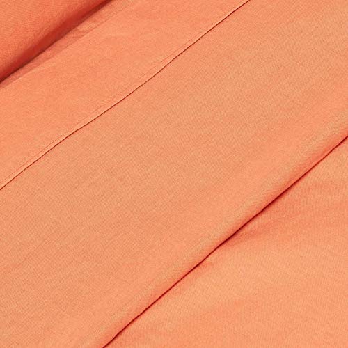 HOMESCAPES Luxury Soft Linen Flat Sheet Plain Burnt Orange Textured Linen Sheet Natural French Flax Fibre Linen & Pure 100% Cotton Blend - Image 4