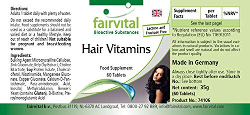 Fairvital | Haar Vitamine Tabletten - Haar Vital - HOCHDOSIERT - 60 Tabletten - mit Vitamin B-12, Biotin, Zink, Spurenelementen, Bierhefe und Sojaprotein