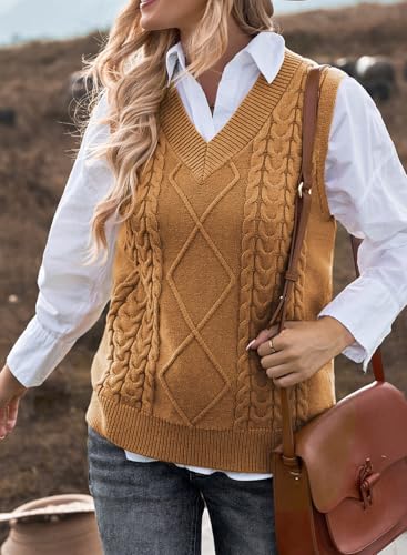 Image of EVALESS Oversized Sweater Vest for Women V Neck Sleeveless Solid Color Loose Pullover Sweater