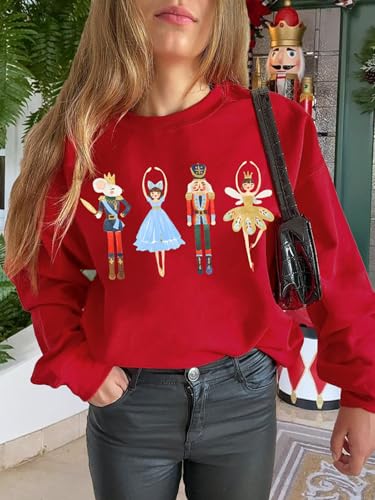 Women's Christmas Nutcracker Sweatshirt Crewneck Long Sleeve Shirt Xmas Holiday Pullover Tops