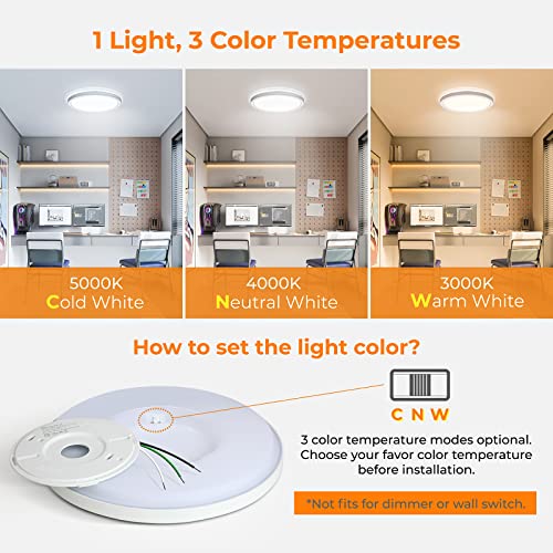 Blnan Led Flush Mount Ceiling Light, 9 Inch 18W 3000K/4000K/5000K Hardwire Light Fixture, Ultra Thin Round White Lamp For Kitchen Porch Bedroom Hallway Stairwell Basement, Non-Dimmable 2 Pack #TOP1
