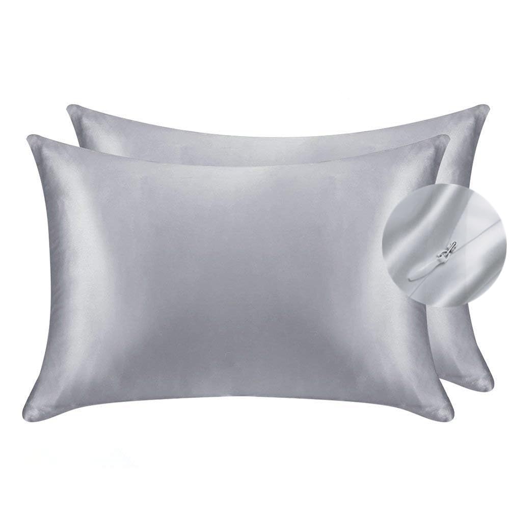 Federa in seta per capelli e pelle, dimensioni standard, anti acne, rinfrescante, per dormire su entrambi i lati, in raso di seta naturale, con cerniera nascosta, regalo per donne e uomini, color