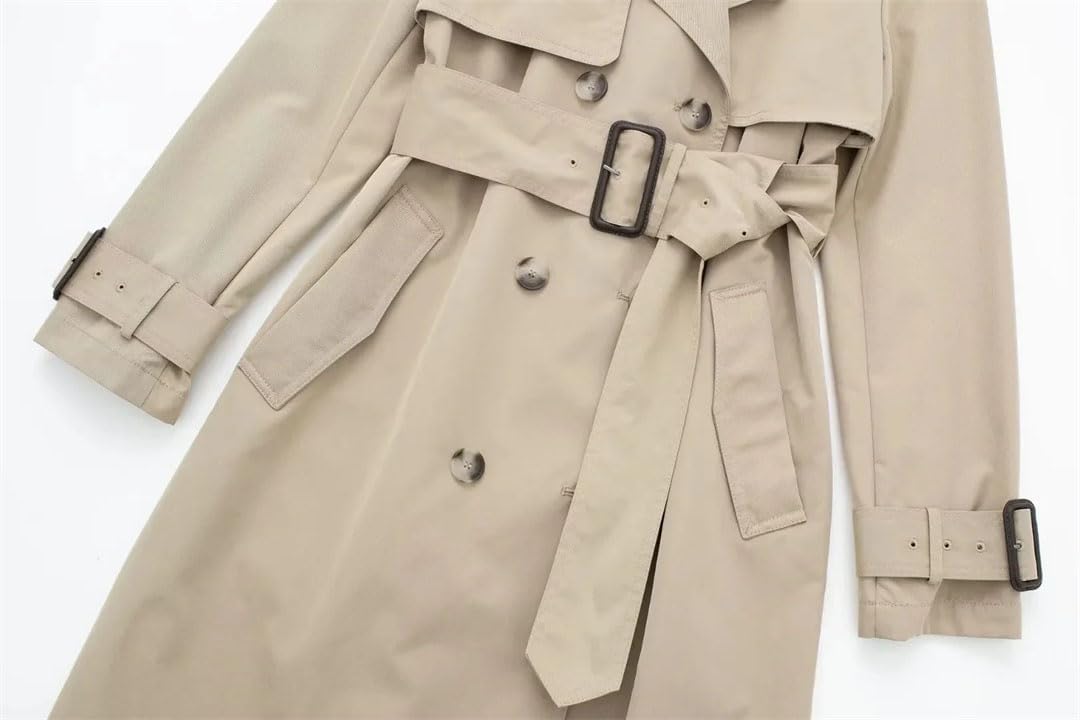 Women Long Overcoat Belt Trench Coat For Long Sleeve Double Breasted In Coats