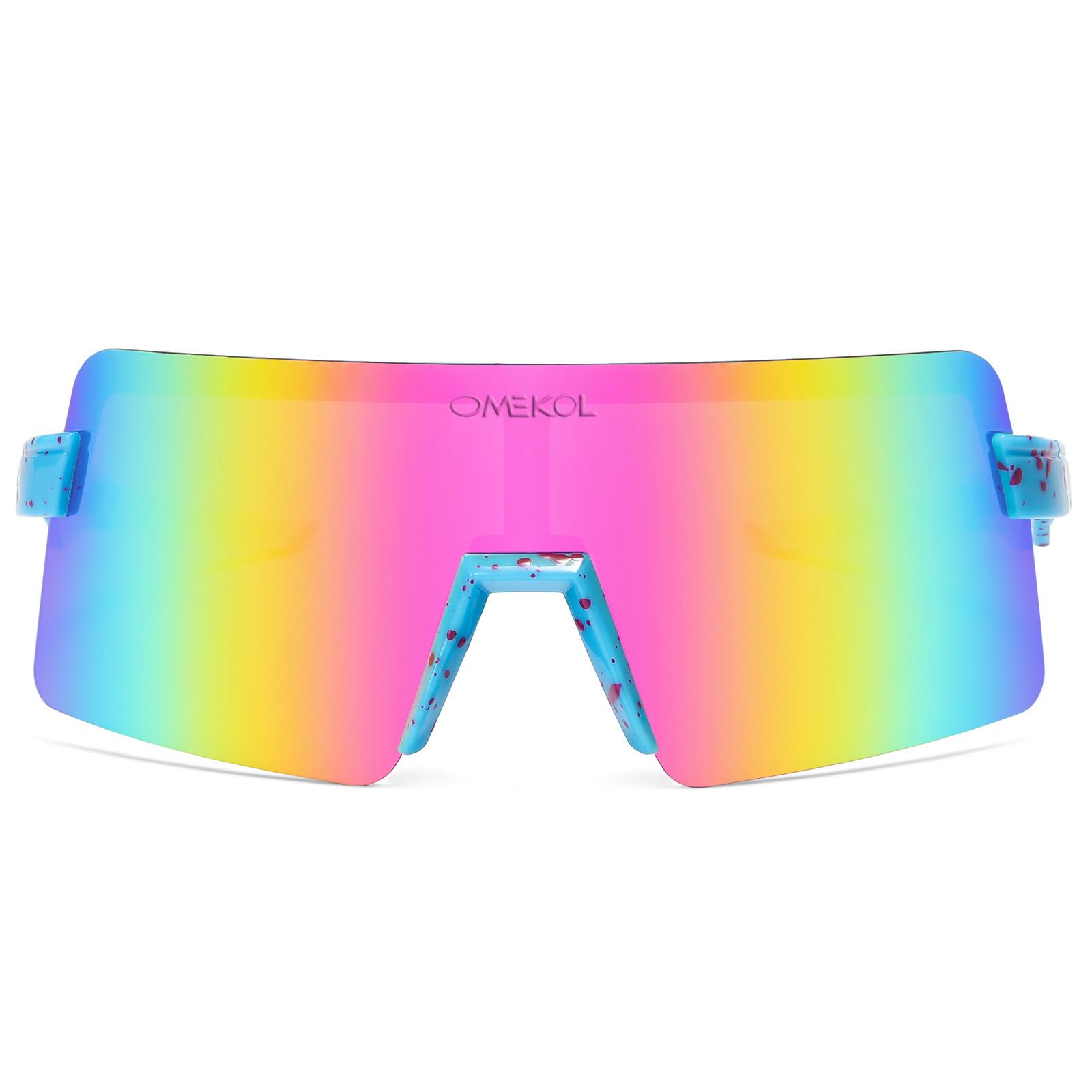 Occhiali da sole sportivi polarizzati Ciclismo Occhiali UV400 Mountain Bike Occhiali MTB Equitazione Bicicletta Occhiali Esterni Montatura Blu con Punti Viola/Lente Viola Medium