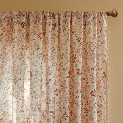 OYX Pink Boho Farmhouse Floral Curtains 84 Inch Long 2 Panels For Living Room, Flower Girl Bedroom Light Filtering Drapes, Vintage Country French...