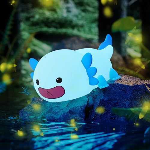 Image of MUMUQ Axolotl Night Light, LED Cute Silicone Nursery Nightlight for Kids, Dimmable Squishy Night Light Rechargeable Touch Bedside Lamp with 20 Minutes Timer, Axolotl Gift, Funny Decor, Blue