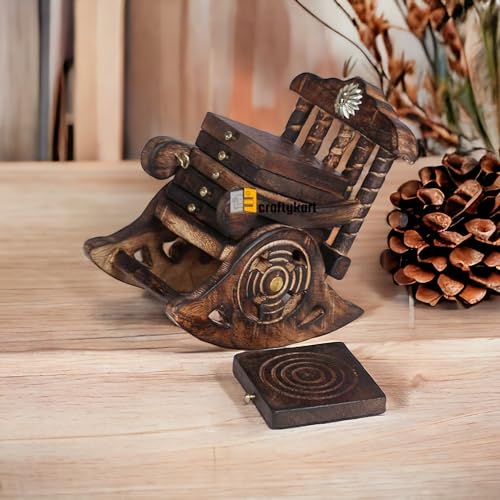 Image of Wooden Antique Beautiful Design Tea Coffee Coaster Set with Chair Coaster Decorative Holder for Tea Coffee Cups Mugs Beer Cans Bar Glass Indian Handicrafts (Antique Black)
