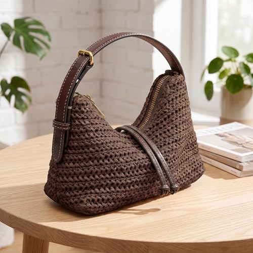 Bolso de hombro versátil de paja解决收纳难题 带拉链斜挎包女生适用 3