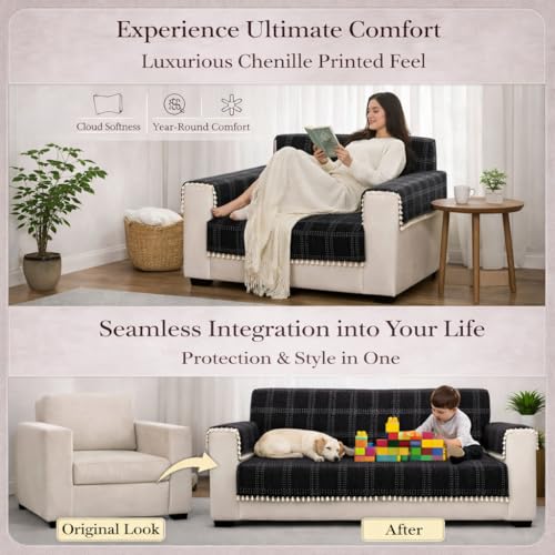 Image of STITCHNEST Woven Fabric Sofa Cover 2 Seater with 2 Hand Rest Covers - Washable Brown Sofa Cover with Tassels - Durable Premium Fabric - Stylish Sofa Protector for Living Room & Furniture Decor