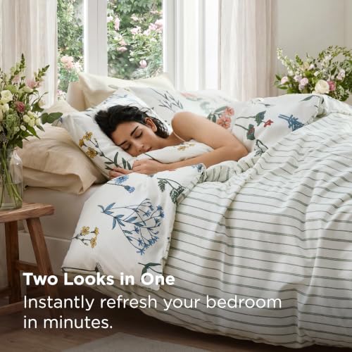 Image of Bedsure Duvet Cover King Size - Reversible Cute Floral Duvet Cover Set with Zipper Closure, 3 Pieces White Bedding Set with 8 Corner Ties and 2 Pillow Shams 20 inchx36 inch
