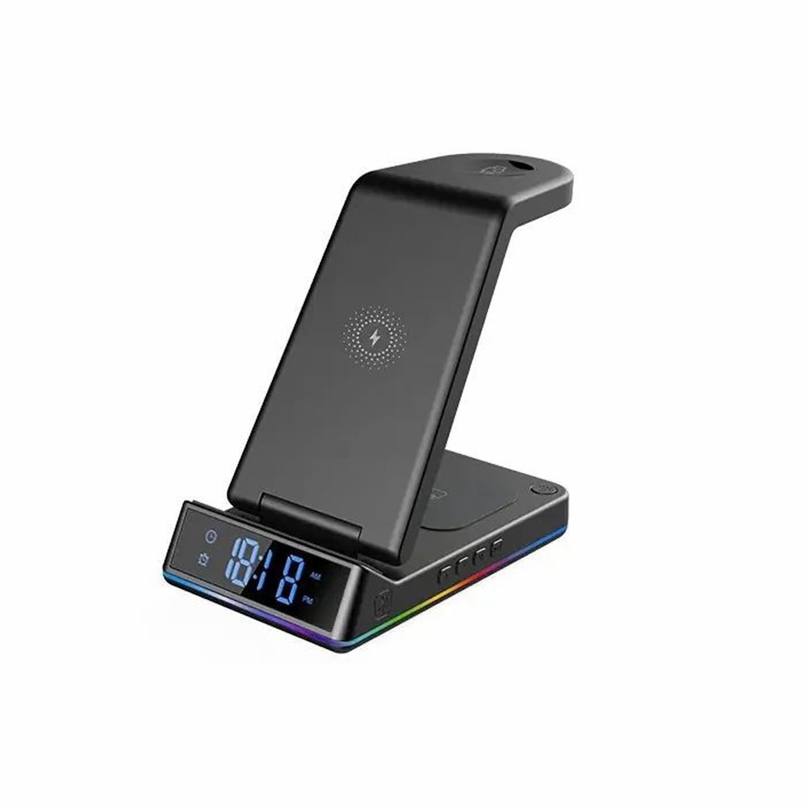 Support de charge pour téléphone, montre, écouteurs, station de charge pliable sans fil avec veilleuse, horloge et alarme