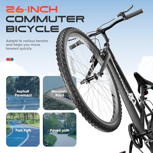 26 inch 7-Speed Commuter Bicycle,Hybrid Bicycle,Men’s