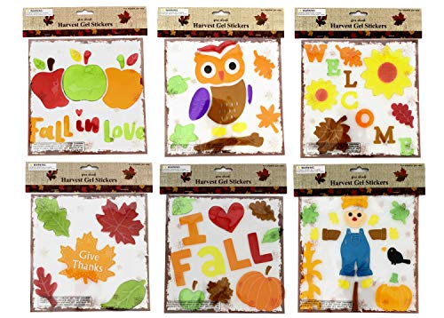 Regent Thanksgiving Fall Autumn Gel Sticker Window Clings Decoration Bundle of 6 Packages