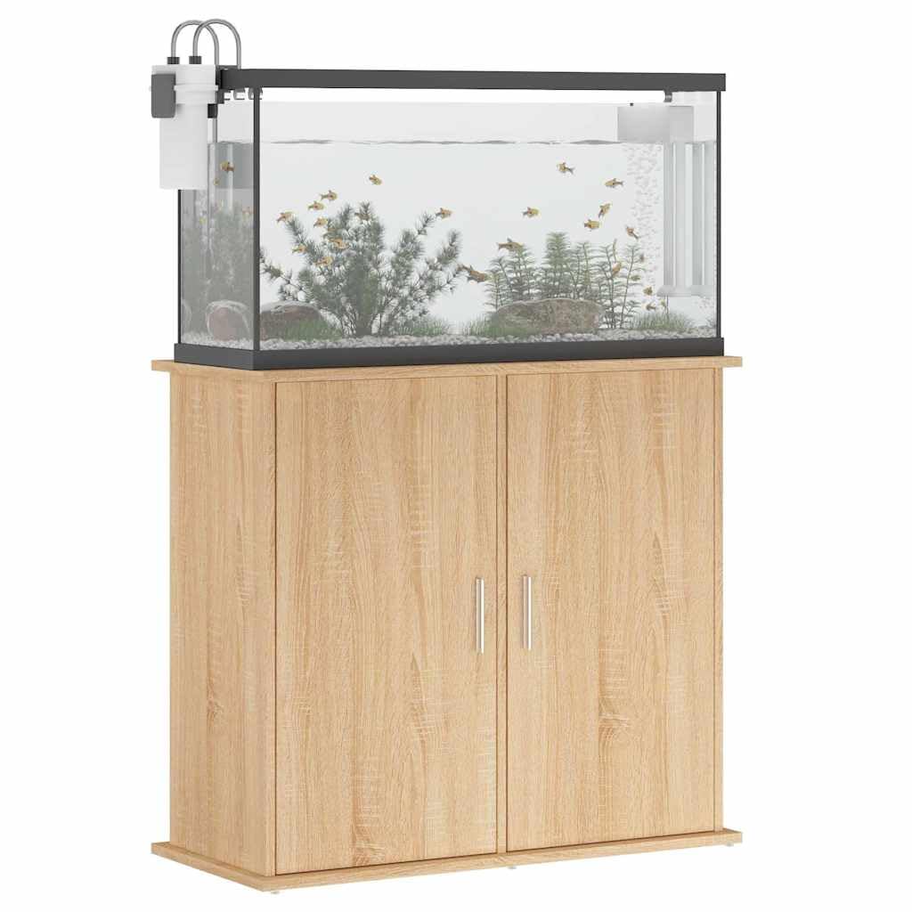 Soporte para acuario, roble Sonoma, material de madera, 81 x 36 x 73 cm, con espacio de almacenamiento y compartimentos para accesorios de acuario, armario inferior estable como estante, mesa