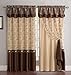 Fancy Collection Embroidery Curtain Set 2 Panel Drapes with Backing & Valance Coffee/brown