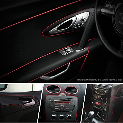 Yijinsheng Car Interior Diy Automobile Motor Exterior Decoration Moulding Trim Strip Line Sticker Insert Type Air Outlet Dashboard Decoration 3D Strip 8 Meters(Chrome Red) #TOP7