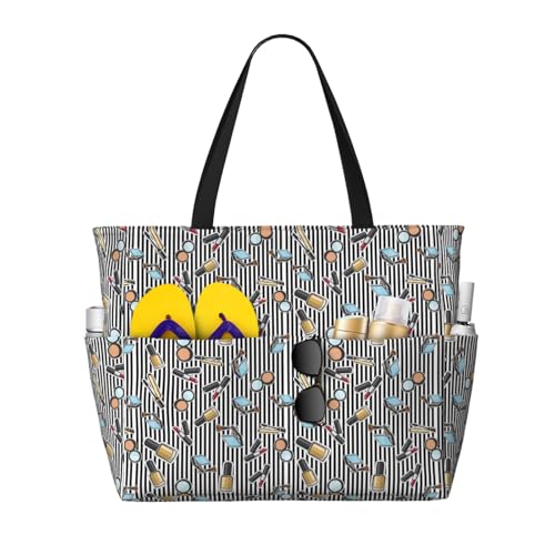 Large Beach Bags Water-resistant Sandproof - cute makeup Cute Beach Tote Bags for Women with Zipper