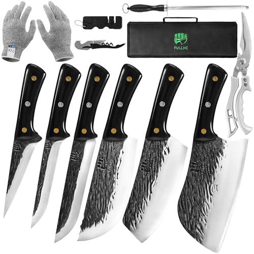 Fullhi Juego De Cuchillos De Carnicero Con Tijeras Cuchillo Deshuesador Forjado A Mano Cuchillo De Pescado De Acero Al Carbono Para Cocinar, Acampar Y Hacer Bbq Negro, Nuevo 12 Pcs Fullhi Juego De Cuchillos De Carnicero Con Tijeras Cuchillo Deshuesador Forjado A Mano Cuchillo De Pescado De Acero Al Carbono Para Cocinar, Acampar Y Hacer Bbq Negro, Nuevo 12 Pcs