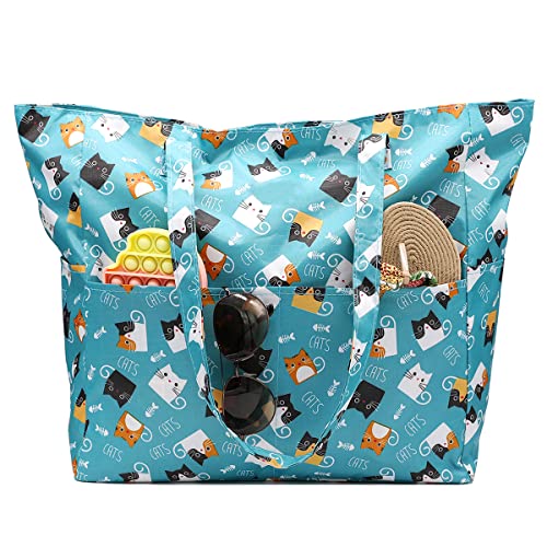 JNF Extra Large Beach Bag for Women Waterproof Foldable Pool Beach Tote Bags with Zipper for Swim Gym Travel Daily