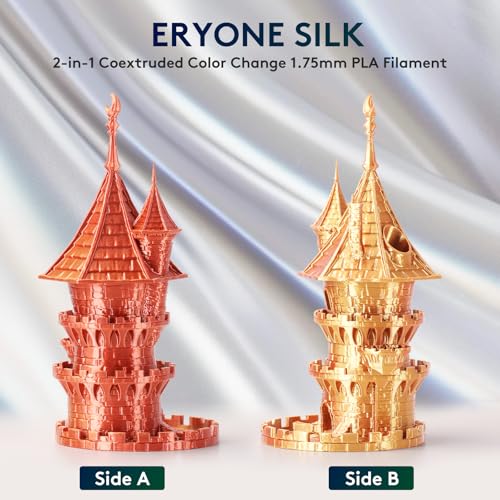Image of ERYONE Silk Dual Color PLA Filament 3D Printer 1.75mm + /- 0.03mm, Bicolor Filament Two Tone PLA 1KG(2.2lbs) Cardboard Spool, Gold Copper