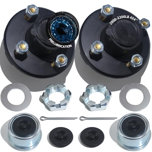 iBroPrat 2 Sets Trailer Hub Kit 4 Bolt 4, Trailer Axle Kit for 2000 lb 4 Lug Pre-Installed and Lubricated Trailer Hub Fits 1
