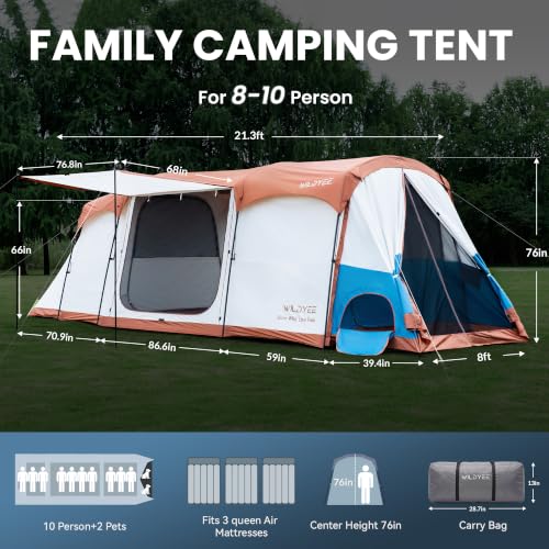 Carpa de camping para 10 personas con habitación para mascotas y cubierta impermeable grande para familia miniatura 2