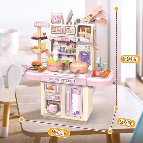 Image of Kids Kitchen Set with Pretend Play Accessories, Water Spray Cooking Effect, Toy Oven, Sink, Storage Shelves & Kitchen Utensils, Role Play Cooking Toy for Boys & Girls (Small Kitchen Set)