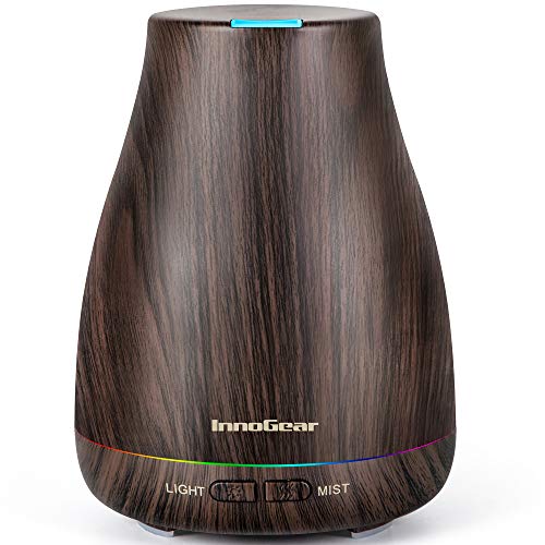 InnoGear Essential Oil Diffuser, 300ml Diffuser for Essential Oils Aromatherapy Diffuser Cool Mist Humidifier with 8 Colors Light 2 Mist Mode Waterless Auto off for Home Office, Dark