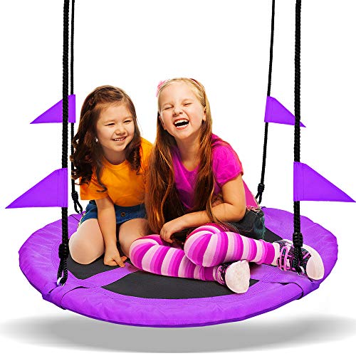 image for PACEARTH 40 Inch Saucer Tree Swing Flying 660lb Weight Capacity 2 Adde