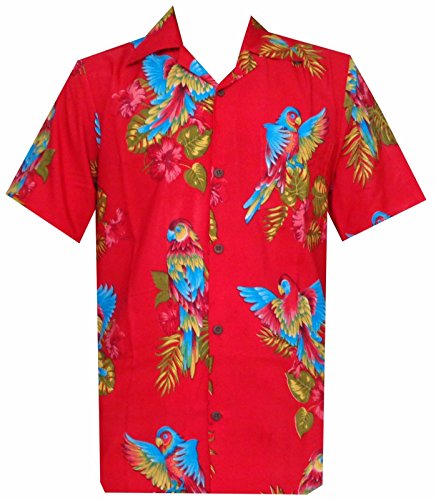 Hawaiian Shirt 39 Mens Parrot Print Beach Aloha Party Pure Red XL