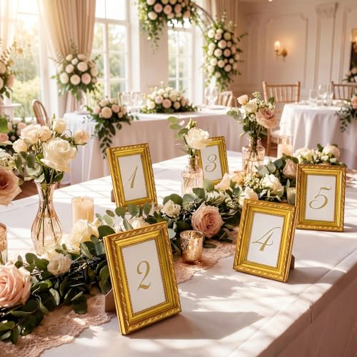 Image of 12 Pcs 4 x 6 Inch Gold Picture Frames Bulk Vintage Antique Ornate Retro Baroque Photo Frames with Backboard for Wall Hanging Tabletop Home Decor Wedding Christmas Display