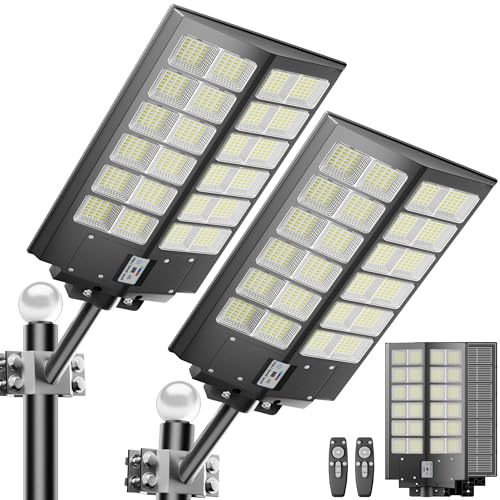 Jadisi 2-Pack Solar Street Light -9000W Solar Street Lights Outdoor 120000LM,7000K Commercial...